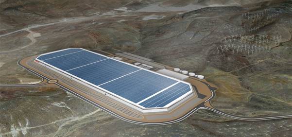 Aerial view of the Tesla Gigafactory in Nevada
