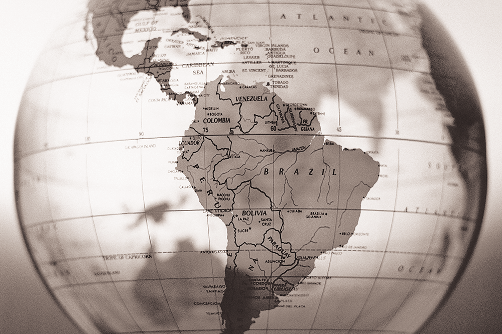 Globe showing South America