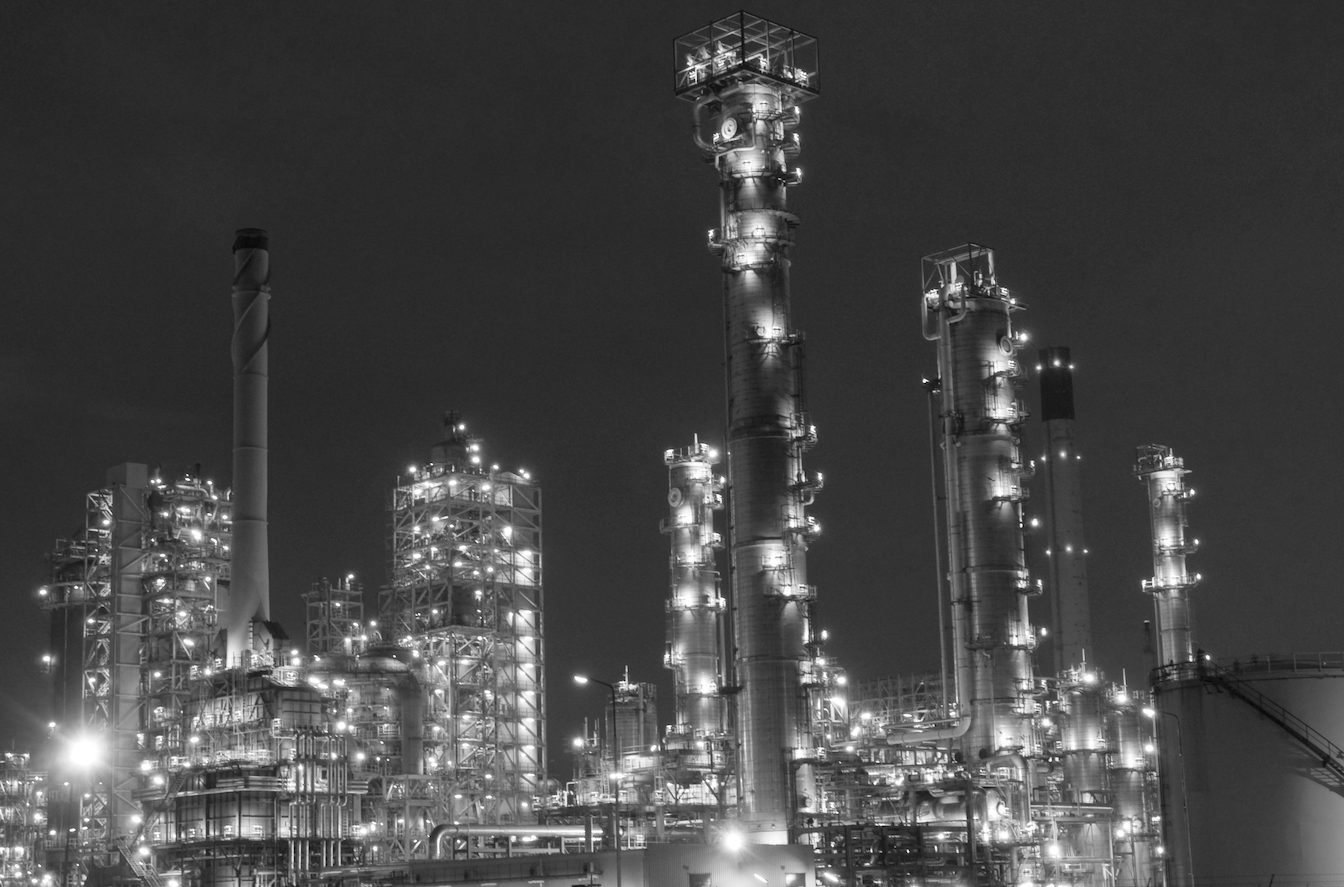 Oil refinery at night