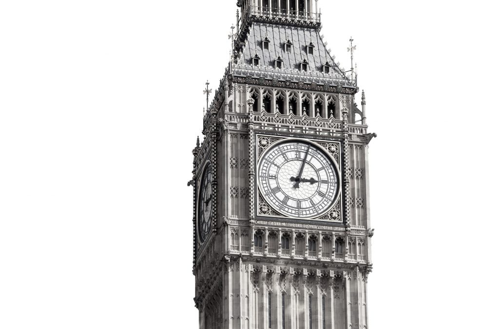 Close up view of Big Ben's clock tower