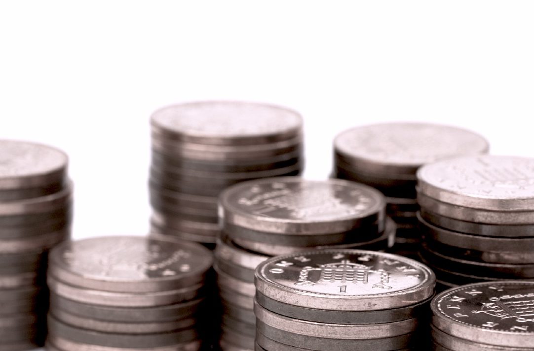 Close-up of stacks of pennies