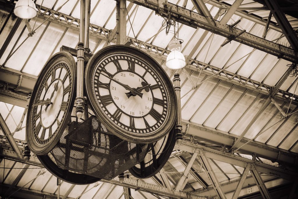 Old clock in Waterloo Station, London