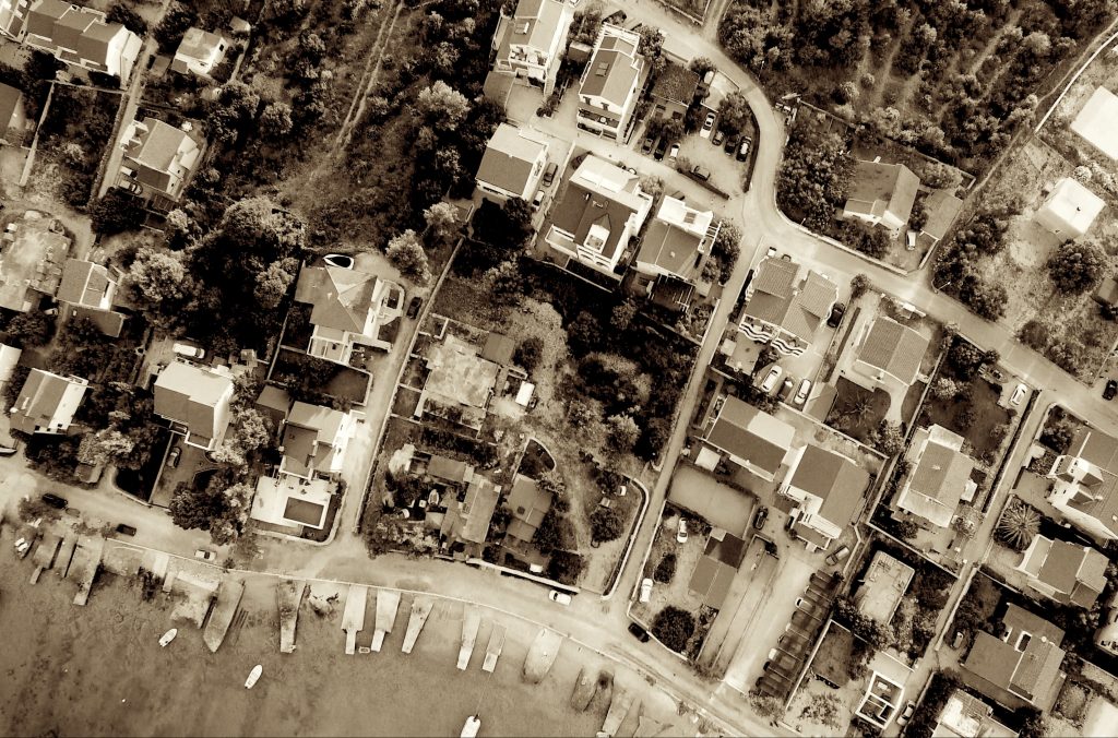 Houses by the sea seen from above