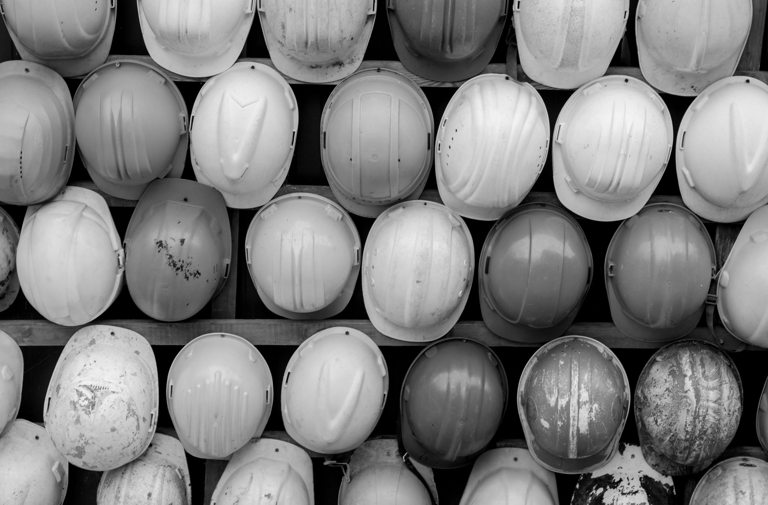 Hard hats seen from above