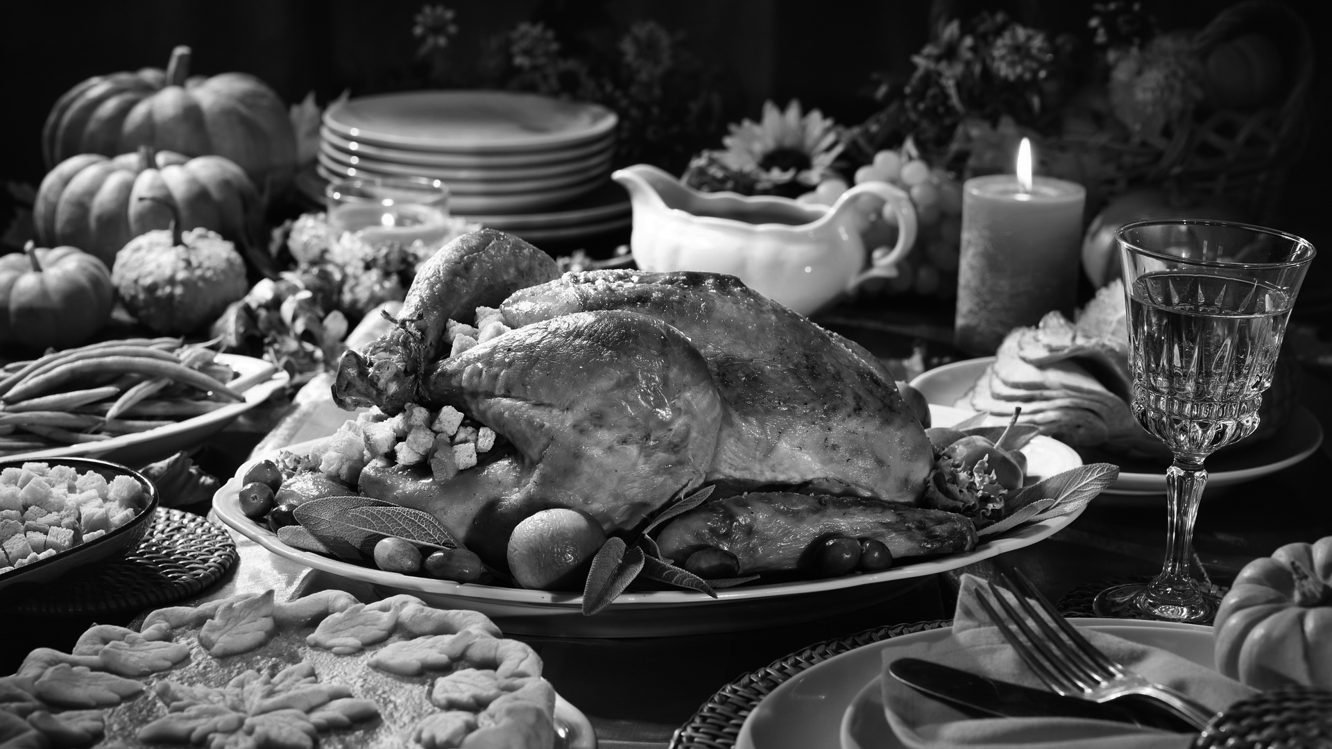 An old man thinking at the Thanksgiving table